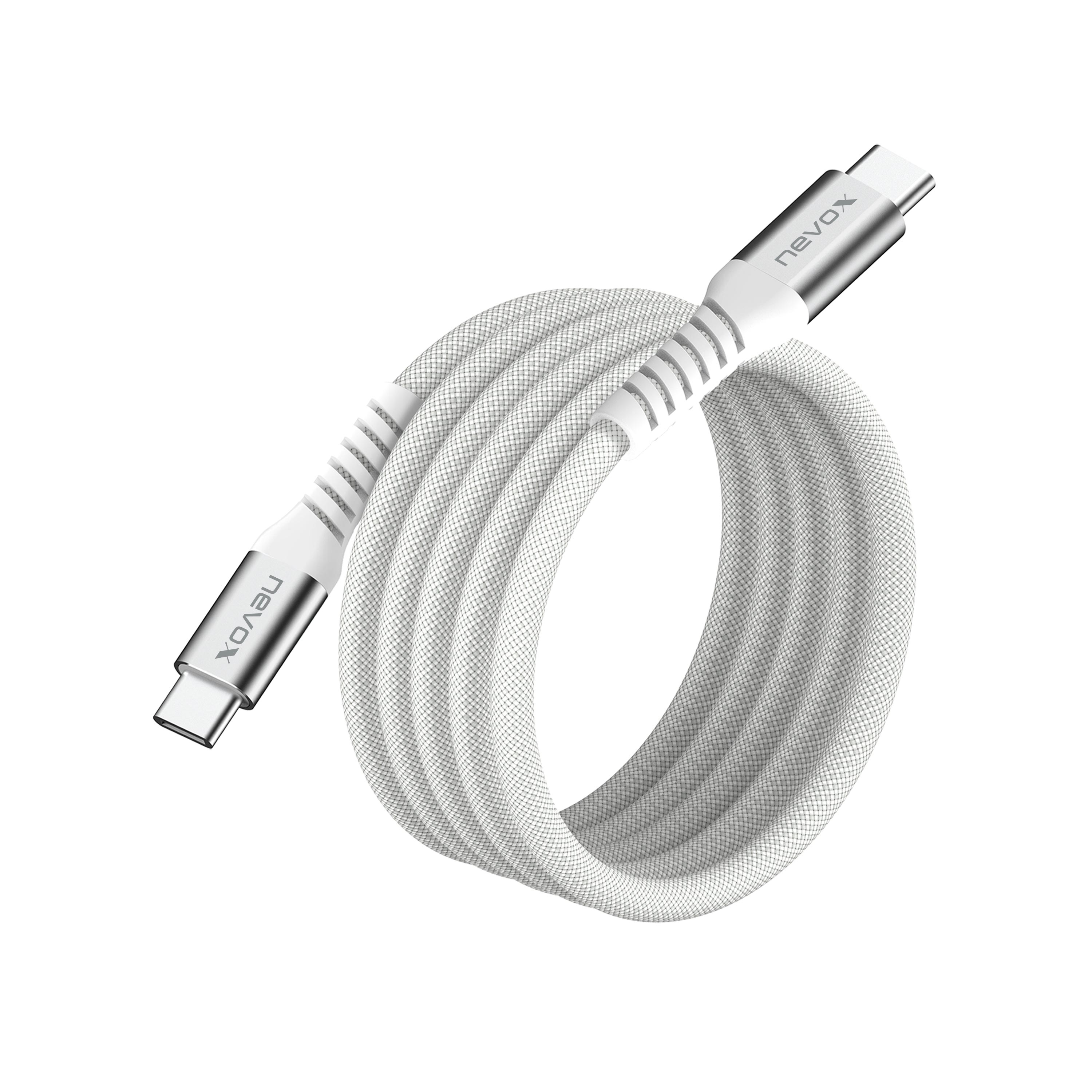Nevox USB-C zu USB-C Kabel 240 W aufrollbar 1 m weiss