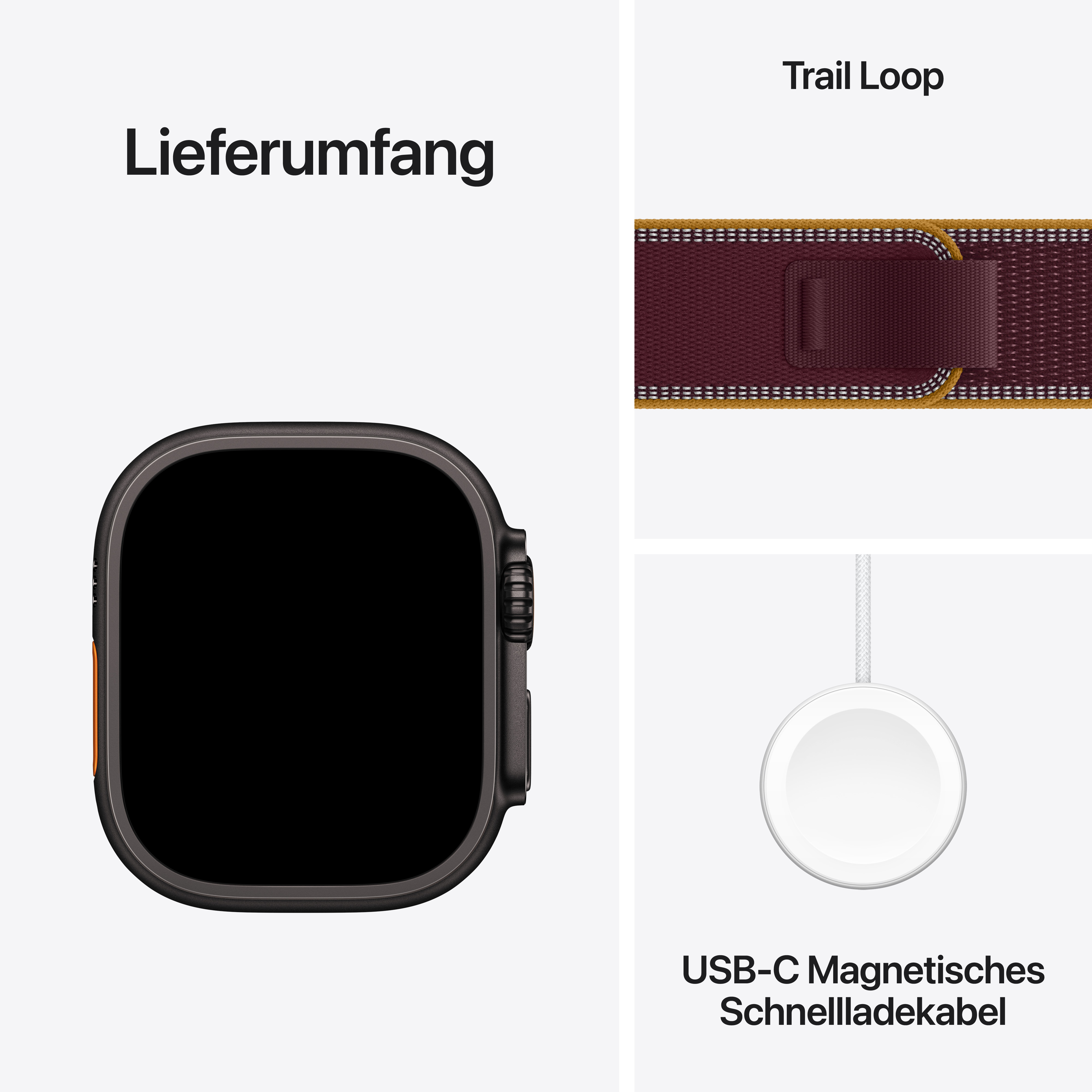 Apple Watch Ultra 4 Cell. 49mm Black Titanium Case with Burgundy Trail Loop M/L