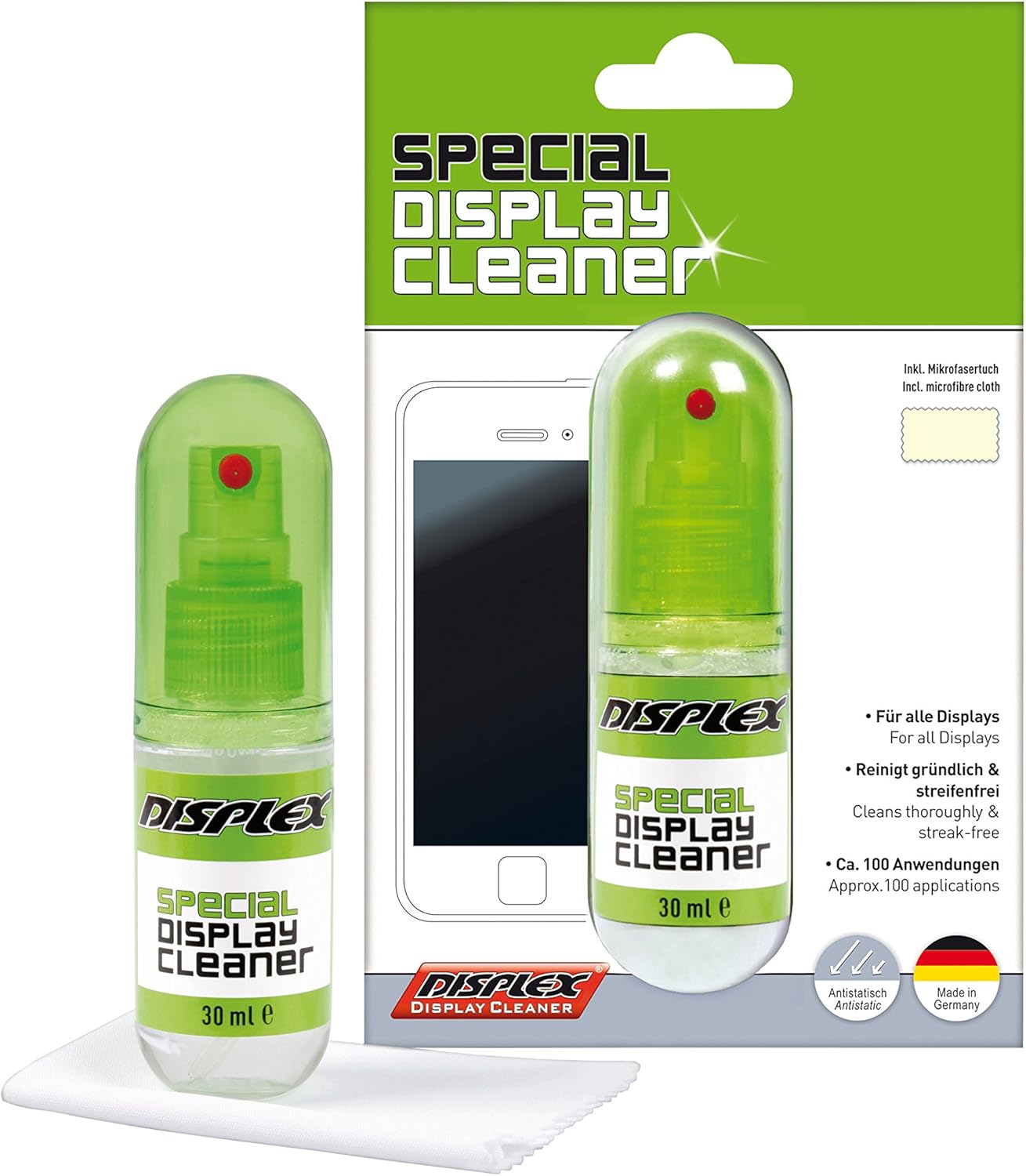 Displex Display Cleaner inkl. Mikrofasertuch Set