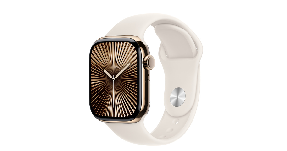 Apple Watch S10 Cel 46mm Gold Titan Starlight Sport Band S/M