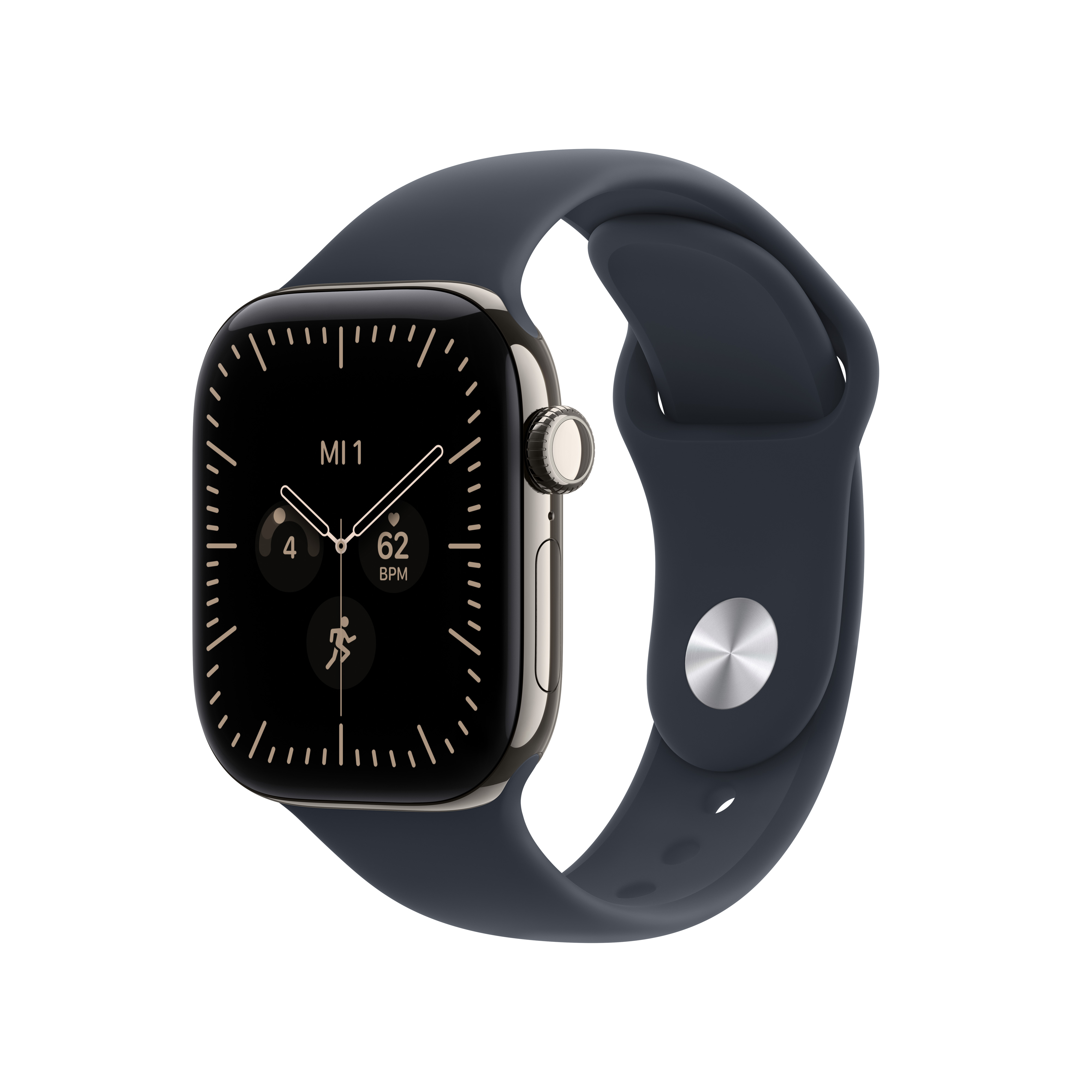 Apple Watch S12 Cell. 42mm Natural Titanium Case with Navy Blue Sport Band M/L