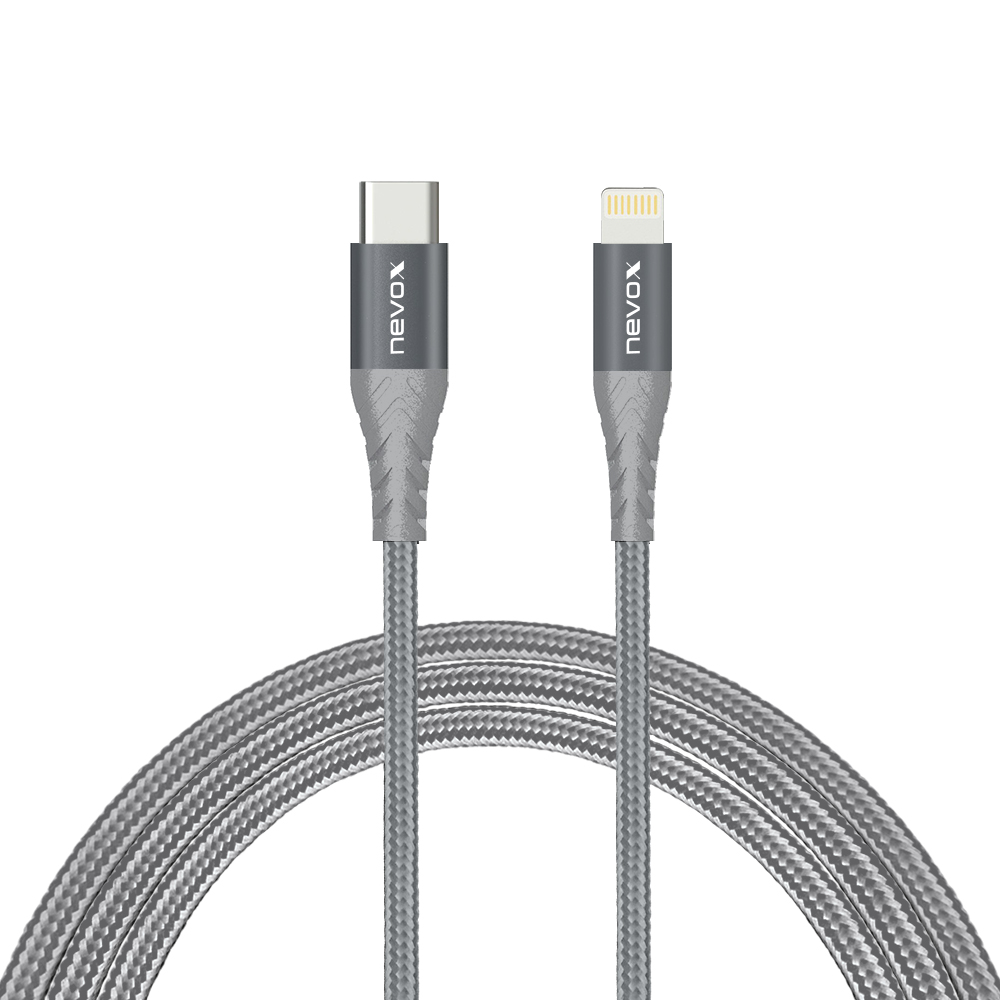 Nevox USB-C/Lightning Kabel Nylon silbergrau 1,0 m