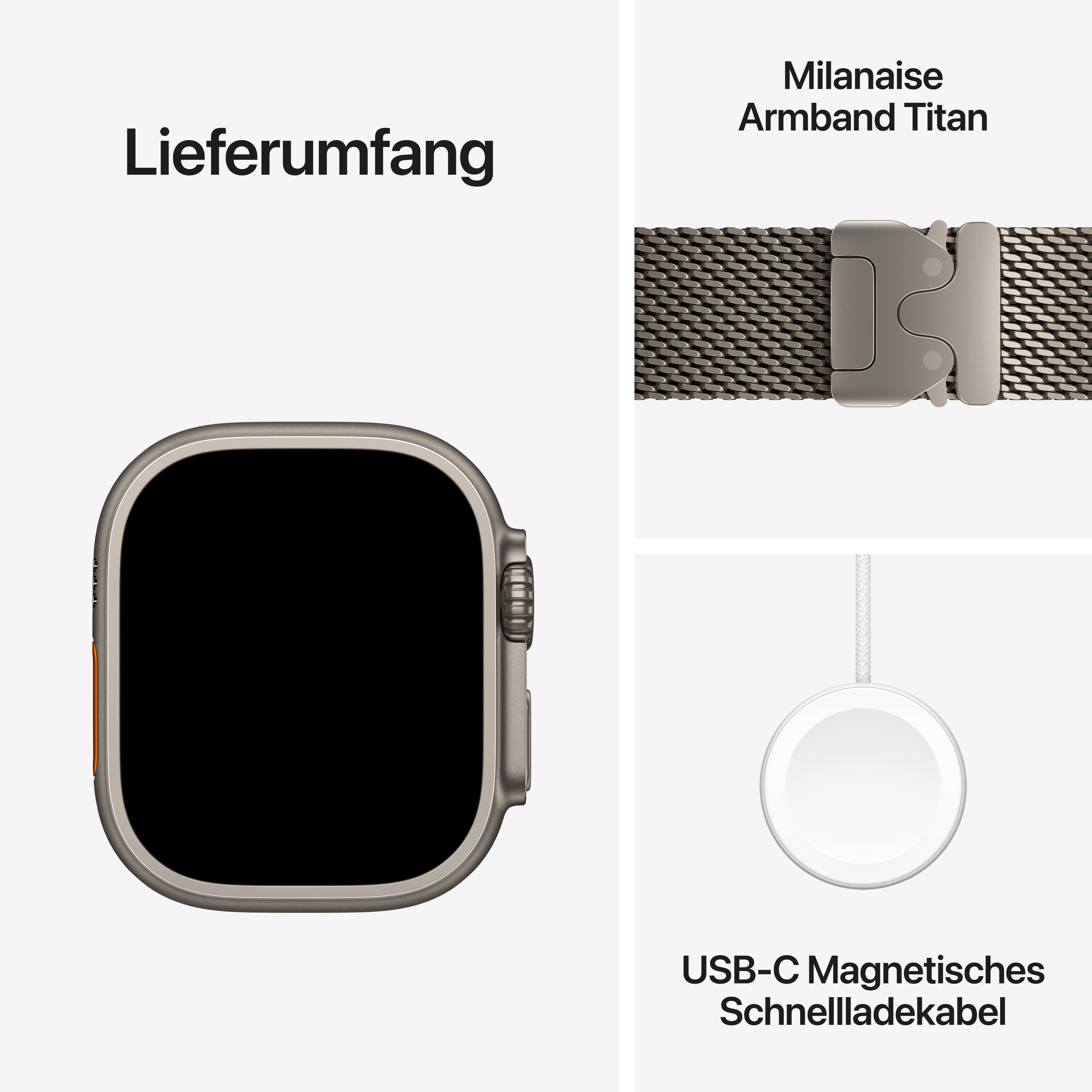Apple Watch Ultra 4 Cell. 49mm Natural Titanium Case with Natural Titanium Milanese Loop M