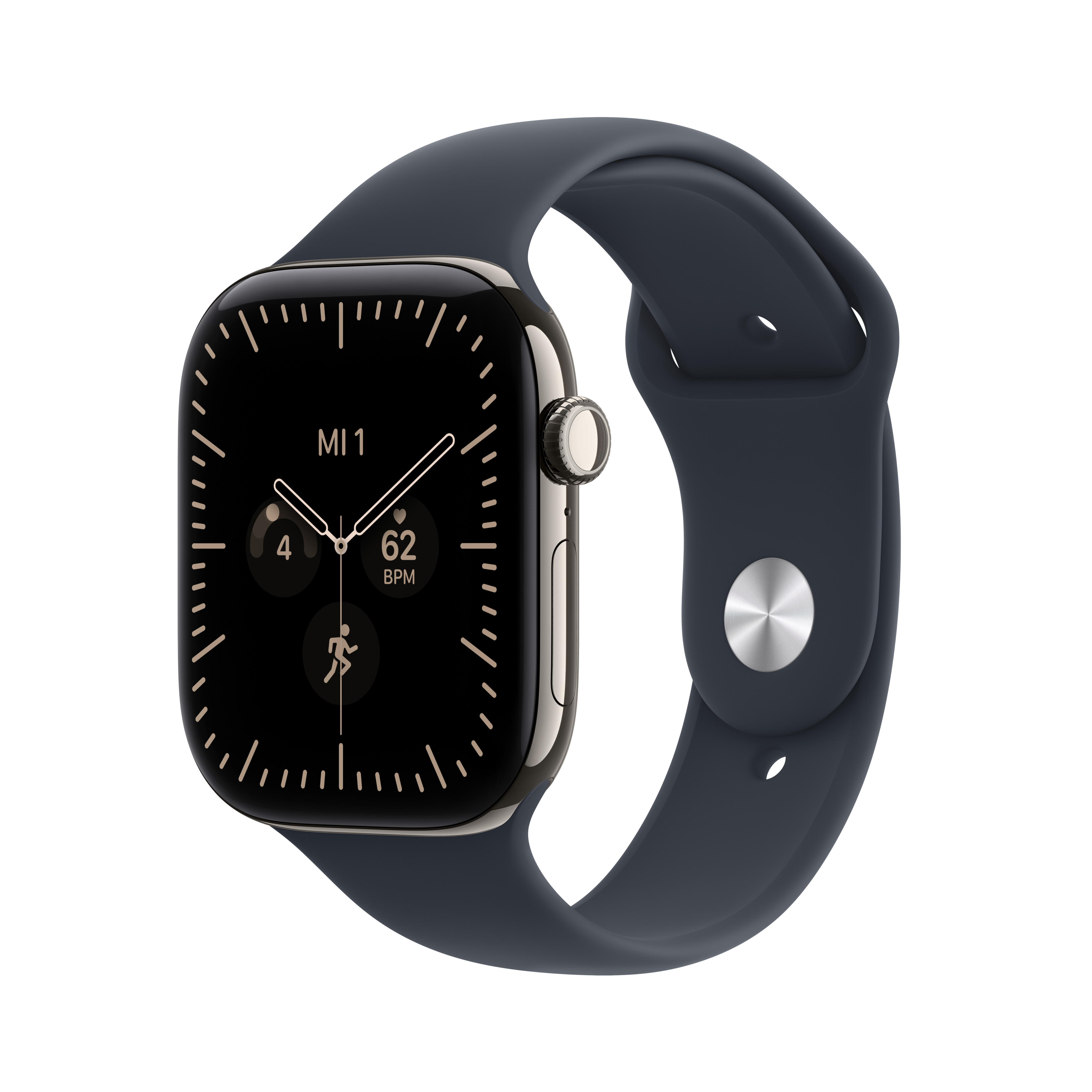 Apple Watch S12 Cell. 46mm Natural Titanium Case with Navy Blue Sport Band S/M