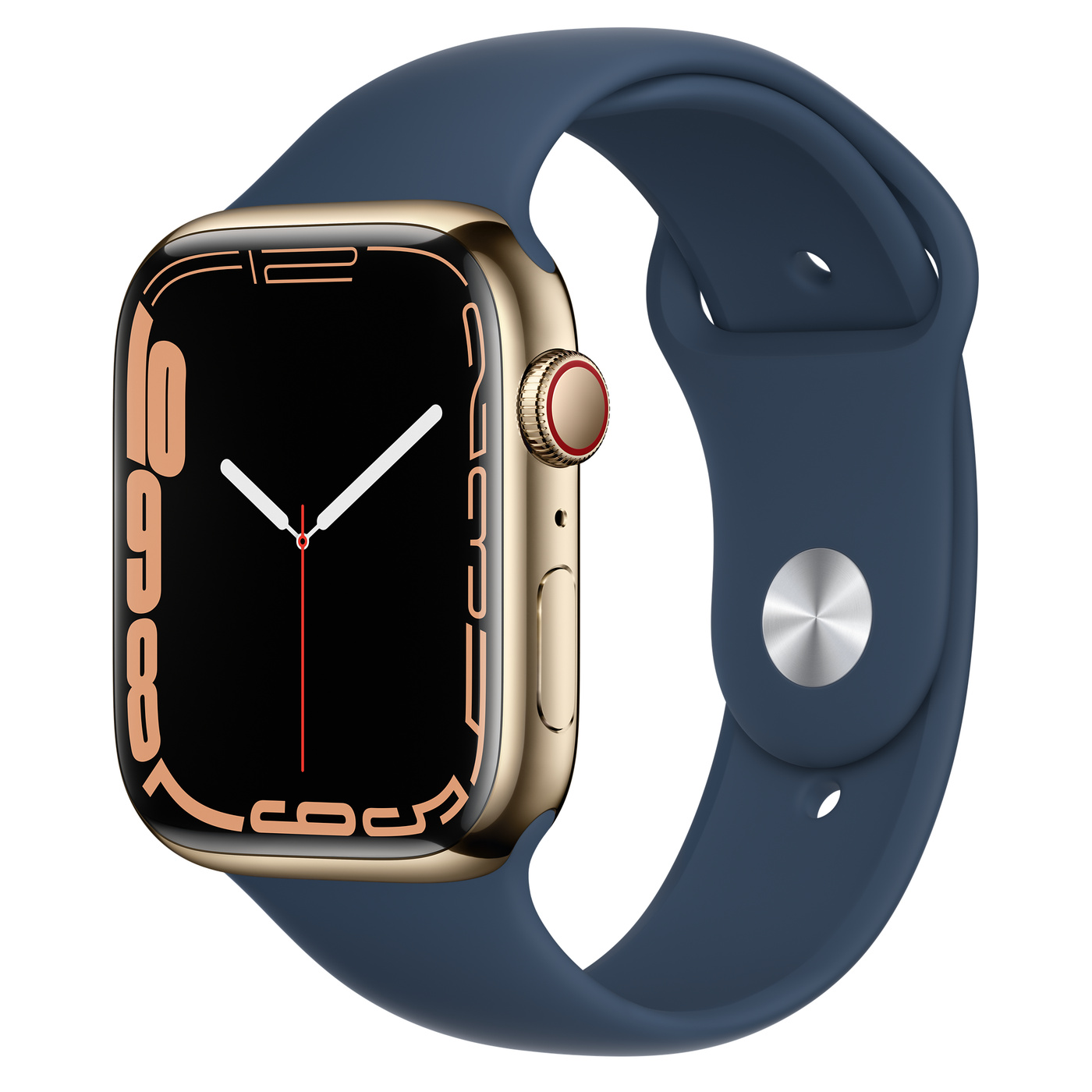 Apple Watch Ser7 Steel GPS + Cell Gold 45 mm mit Abyss Blue Sport Band Regular