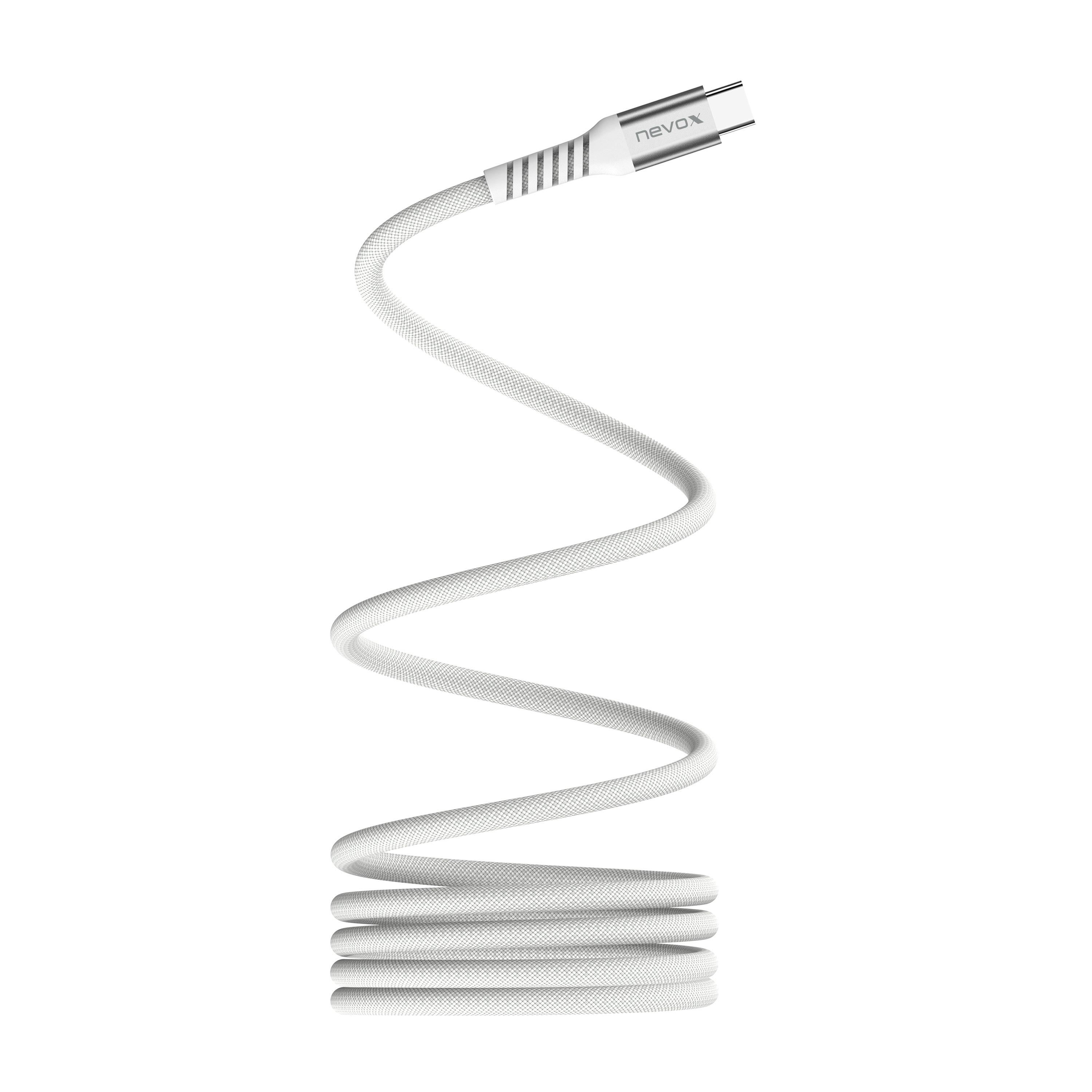 Nevox USB-C zu USB-C Kabel 240 W aufrollbar 1 m weiss