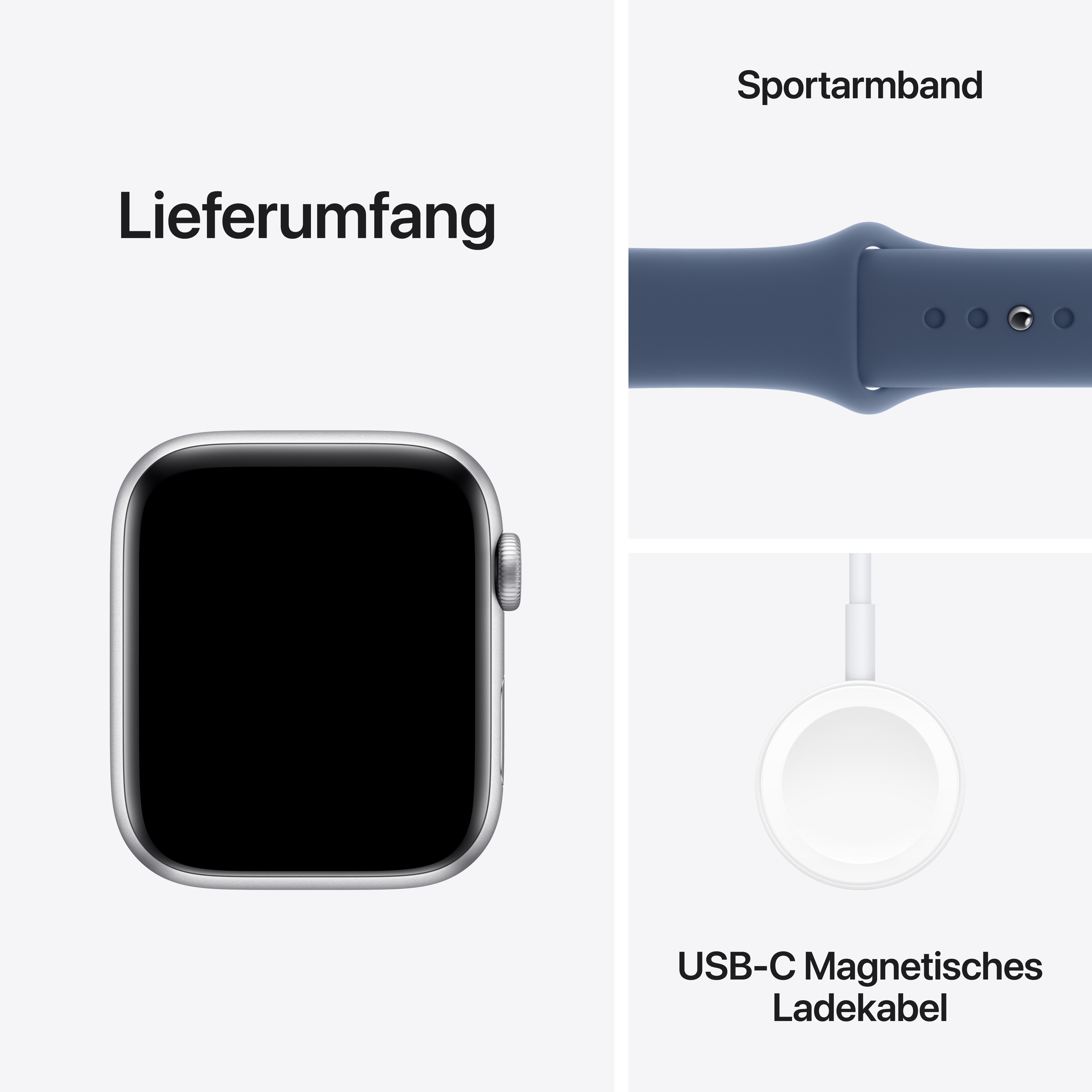 Apple Watch SE GPS 44mm Alu Silver Denim Sport Band S/M