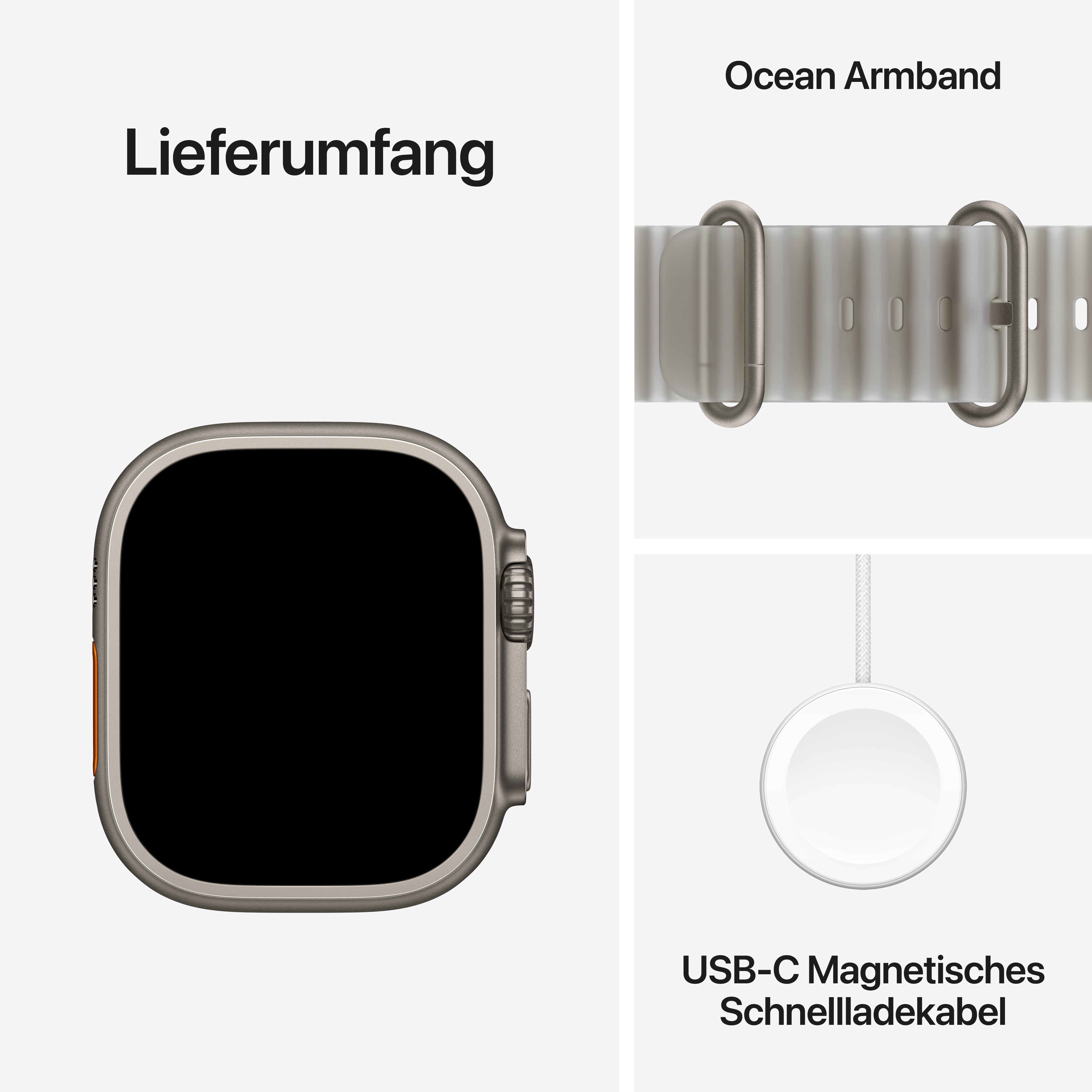 Apple Watch Ultra 4 Cell. 49mm Natural Titanium Case with Translucent Grey Ocean Band