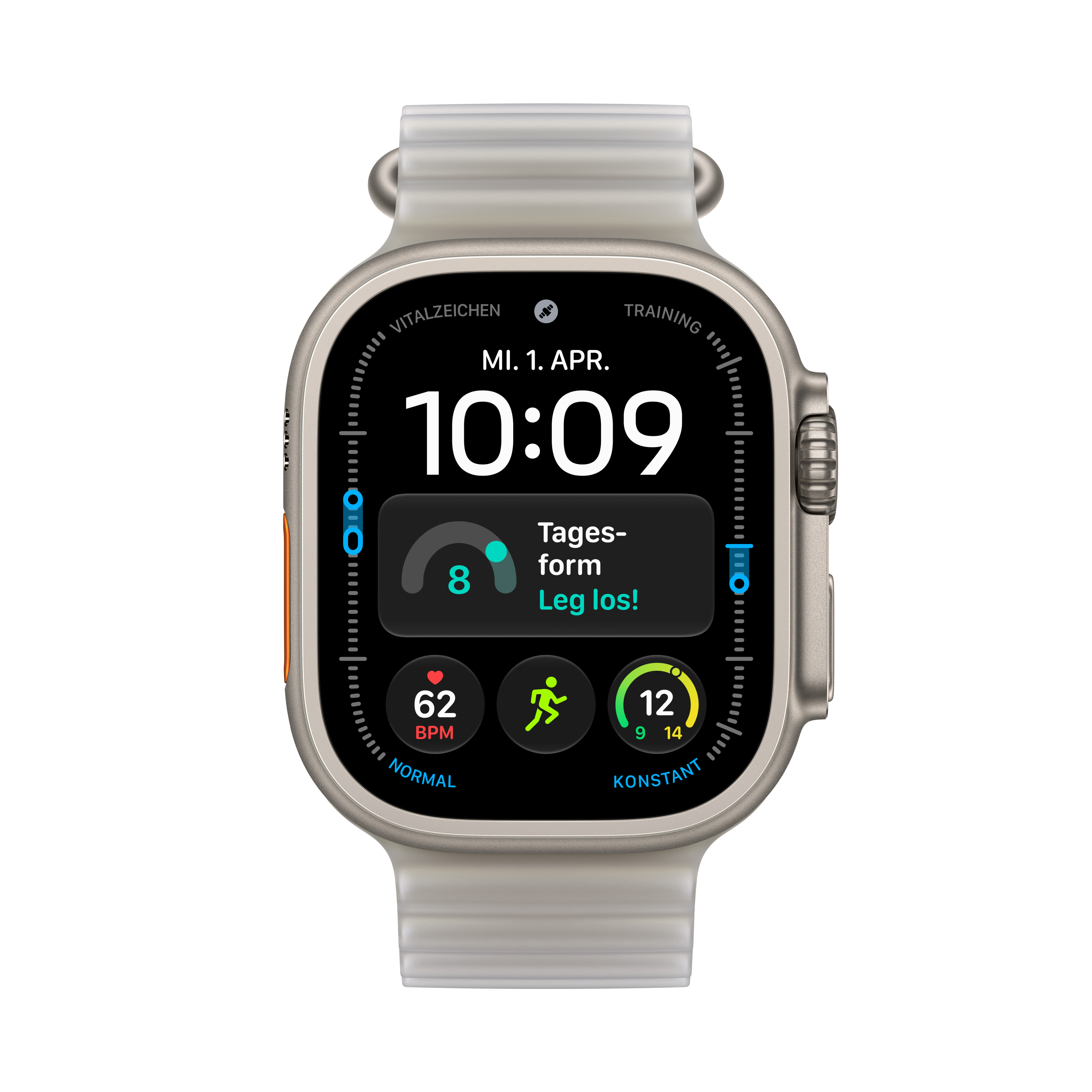 Apple Watch Ultra 4 Cell. 49mm Natural Titanium Case with Translucent Grey Ocean Band