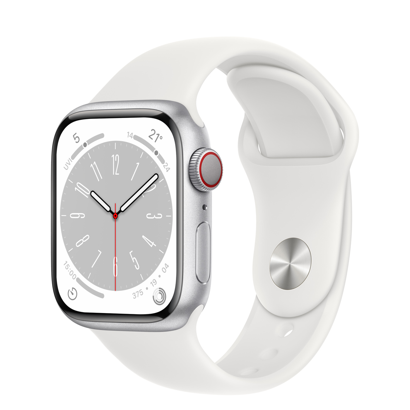 Apple Watch S8 CEL 41mm Alu Silver + White Sport Band