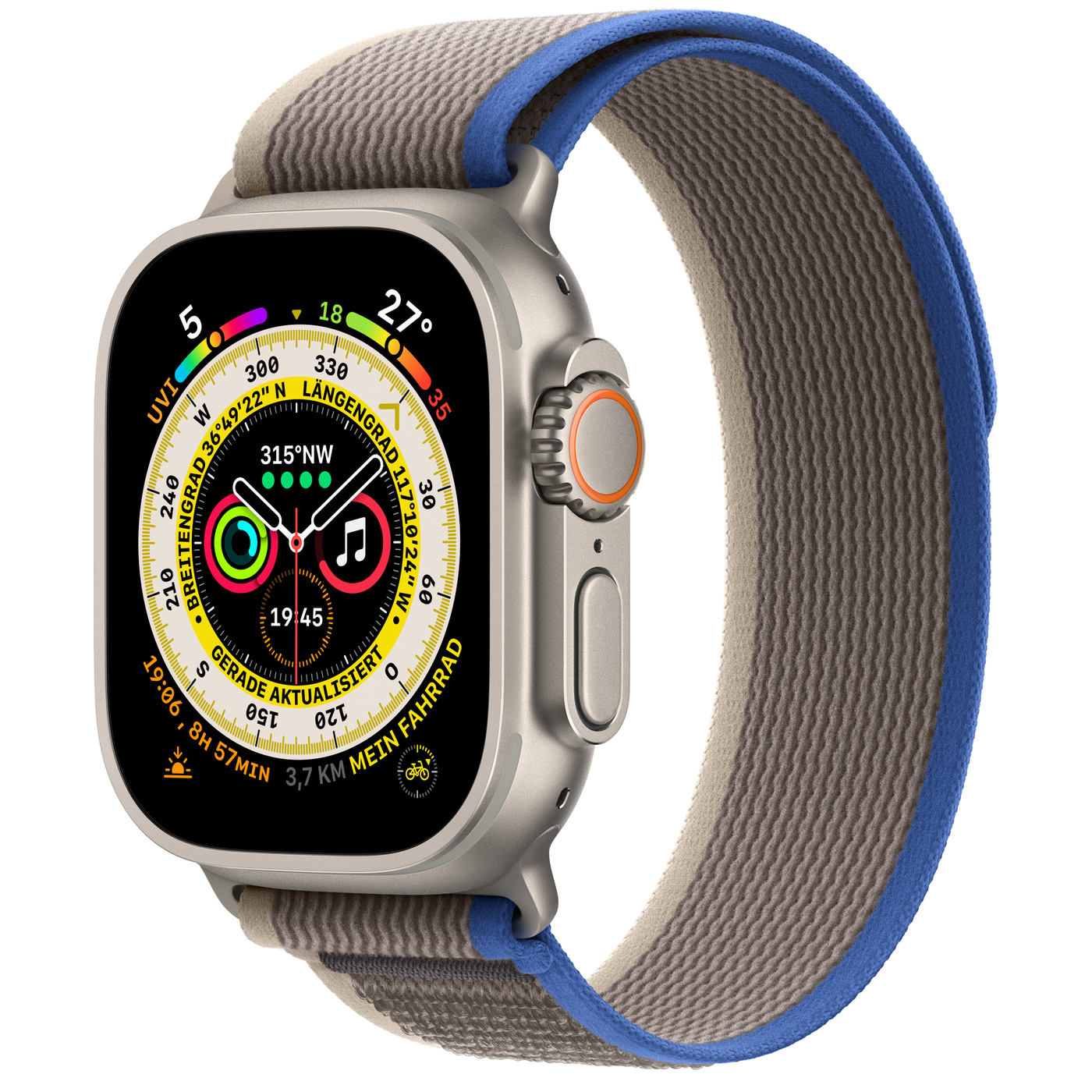 Apple Watch Ultra CEL 49 mm Titan + Blue/Gray Trail - M/L
