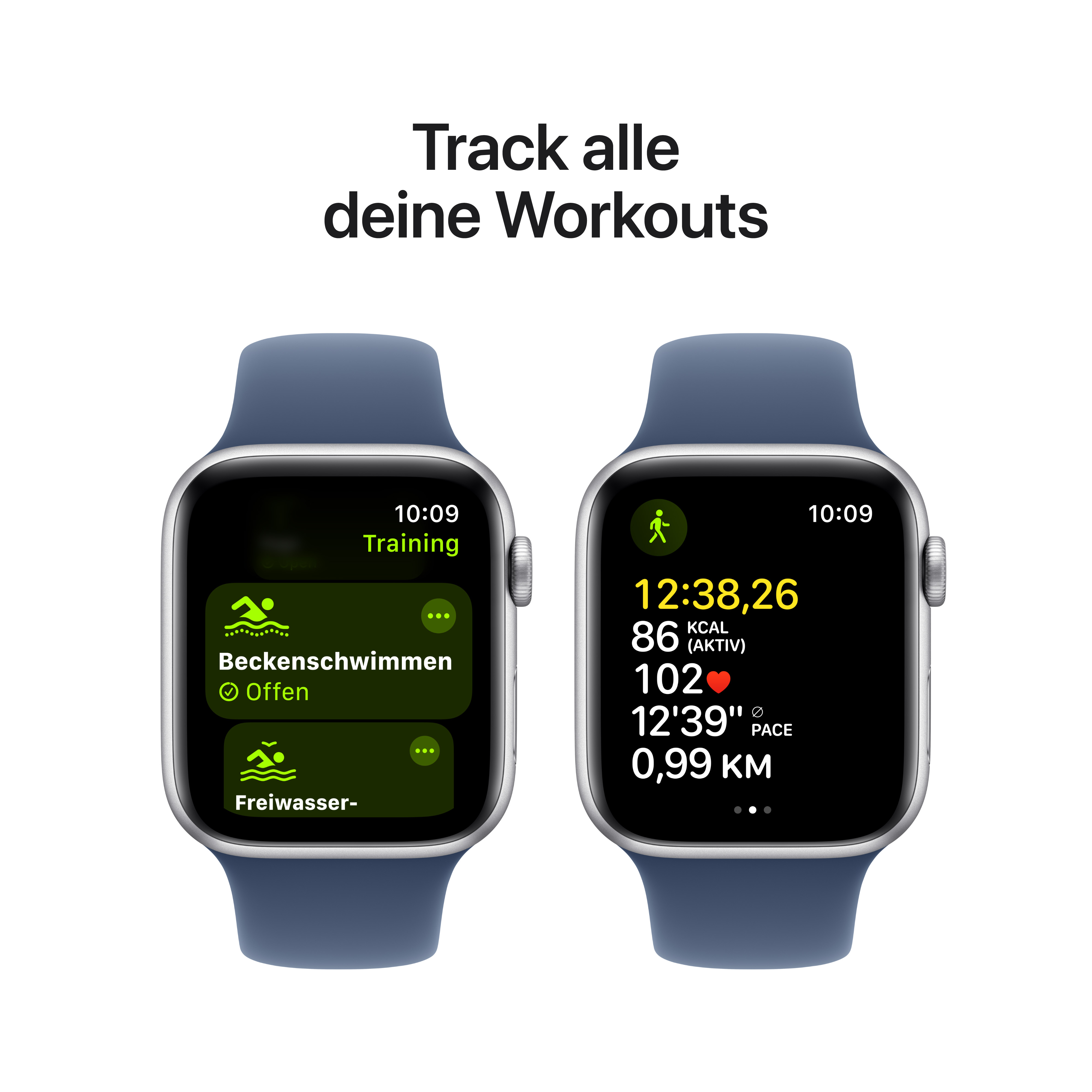 Apple Watch SE GPS 44mm Alu Silver Denim Sport Band S/M