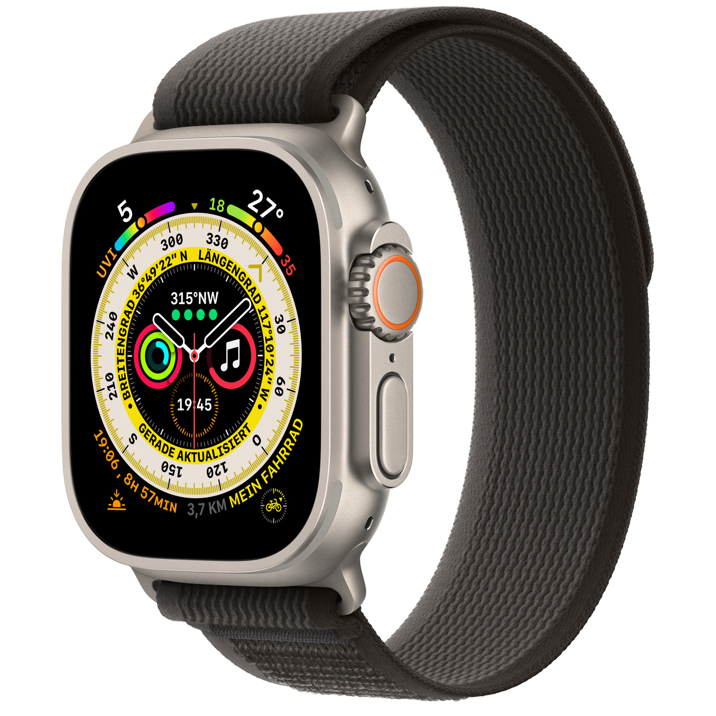 Apple Watch Ultra CEL 49 mm Titan + Black/Gray Trail M/L