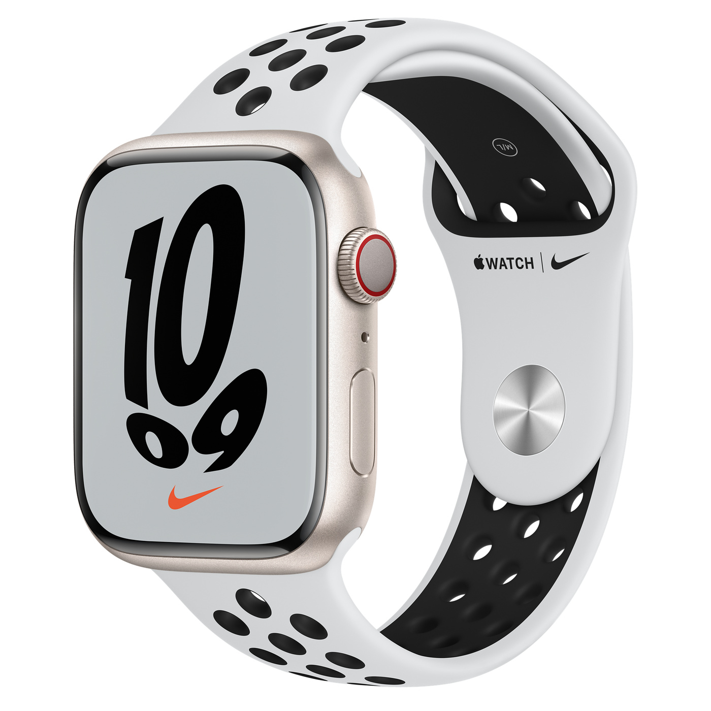 Apple Watch Nike Ser7 Alu GPS + Cell Starlight 45 mm Pure Platinum/Black Nike Sport Band Regular