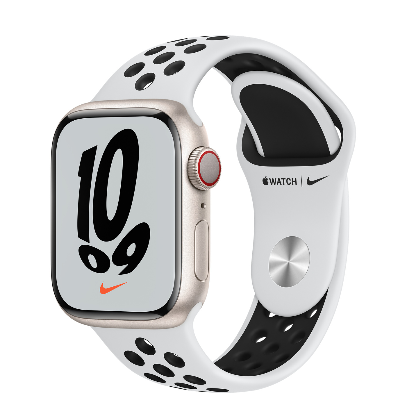 Apple Watch Nike Ser7 Alu GPS + Cell. Starlight 41 mm Starlight Pure Platinum/Black Nike Sport Band Regular