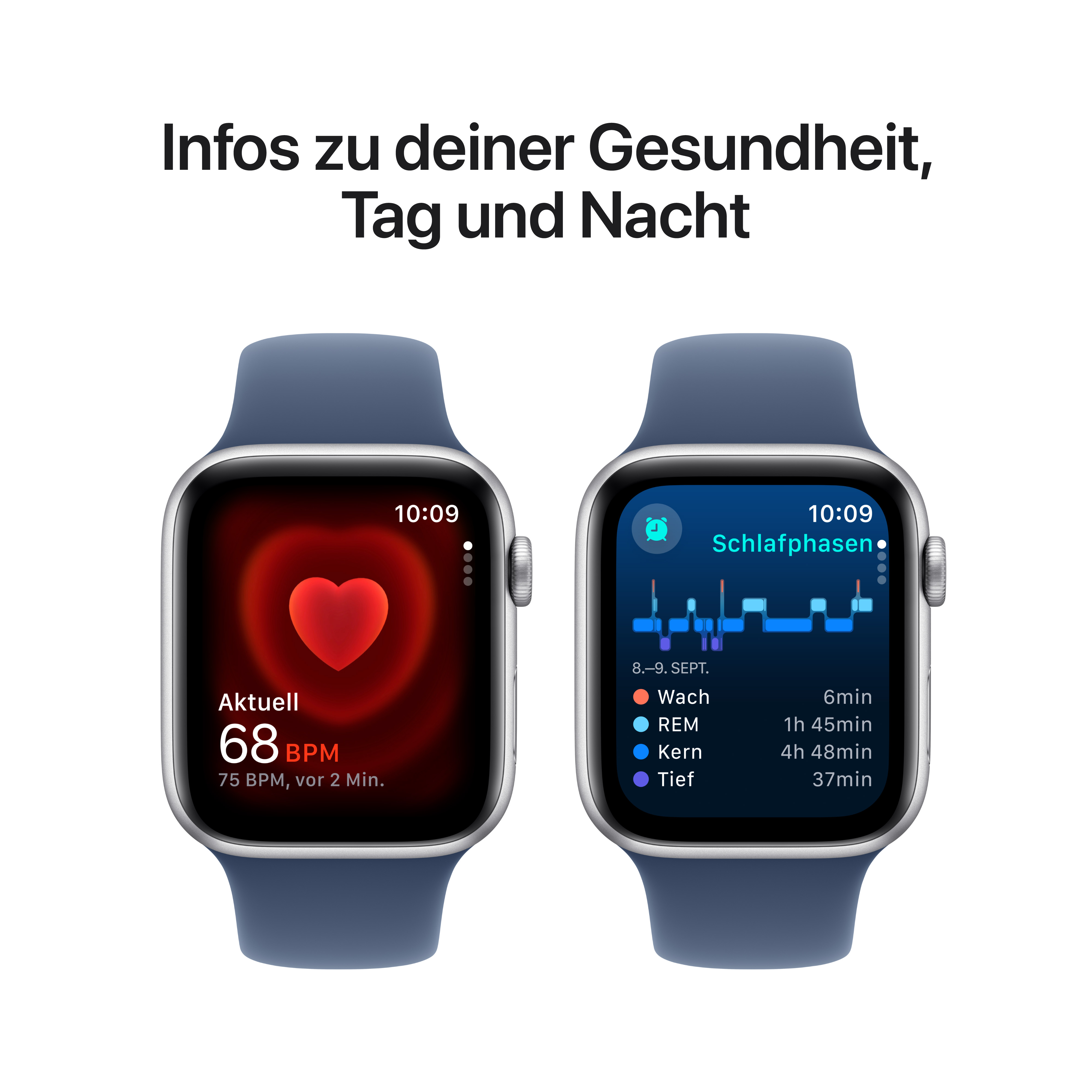 Apple Watch SE GPS 44mm Alu Silver Denim Sport Band S/M