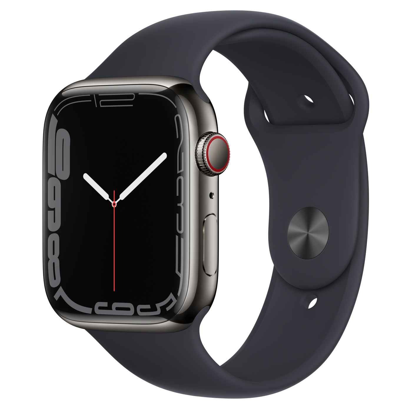 Apple Watch Ser7 Steel GPS + Cell Graphite 45 mm mit Midnight Sport Band Regular