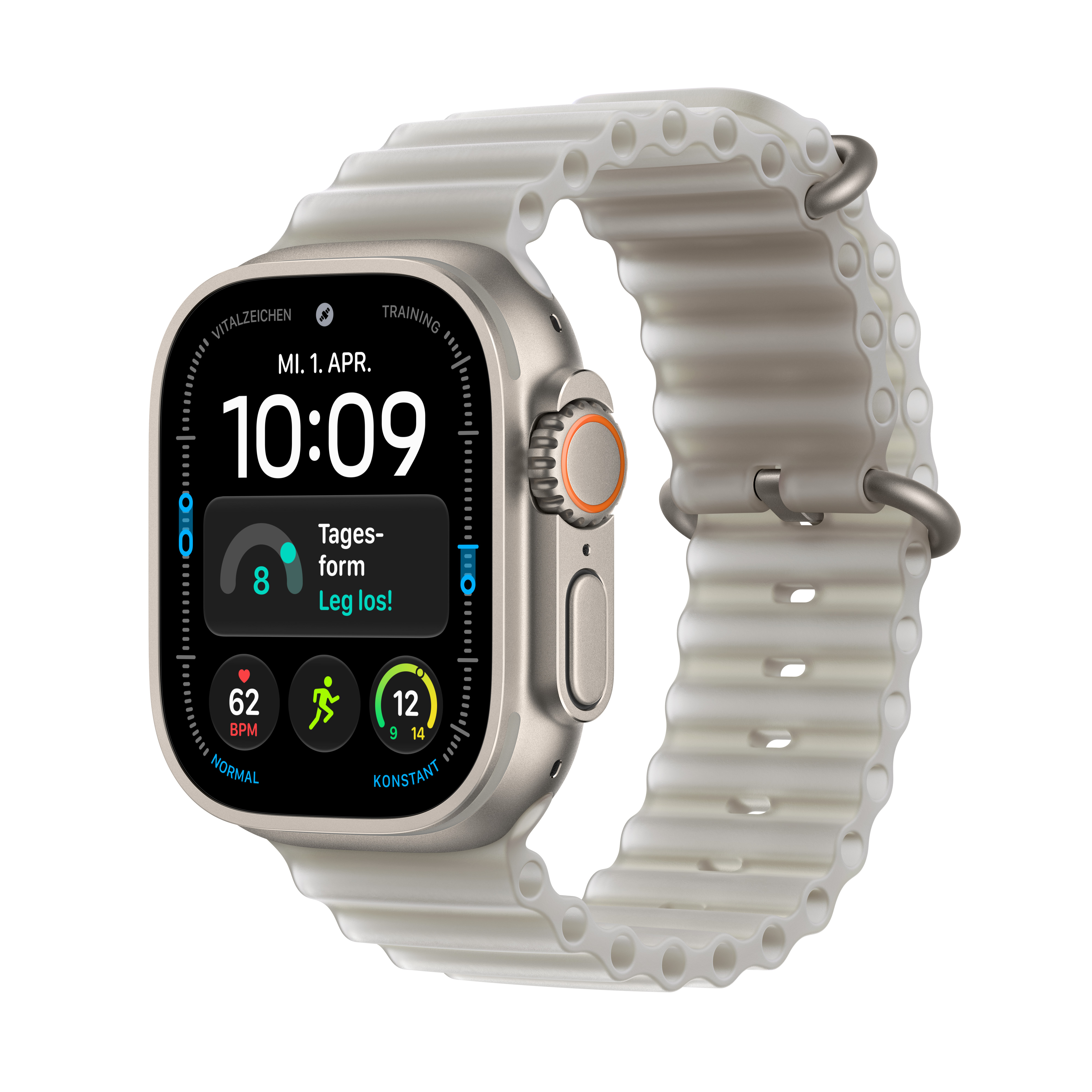 Apple Watch Ultra 4 Cell. 49mm Natural Titanium Case with Translucent Grey Ocean Band
