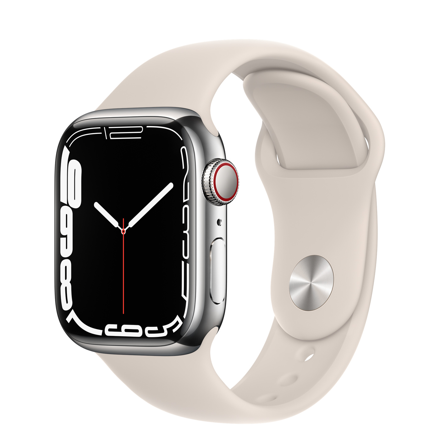 Apple Watch Ser7 Steel GPS + Cell Silver 41 mm Starlight Sport Band Regular