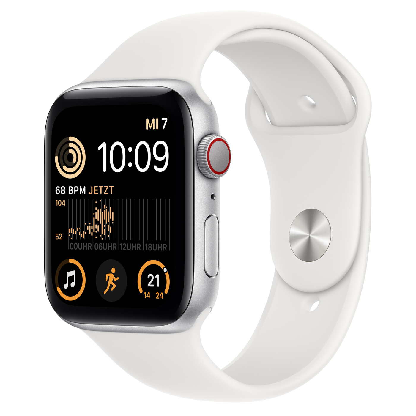 Apple Watch SE CEL 44 mm Alu Silver + White Sport Band
