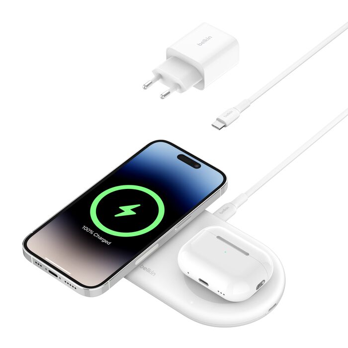 Belkin BOOST CHARGE Pro 2-in-1 Ladepad Qi2 15W weiß